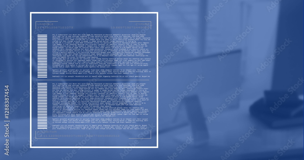 Poster image of data processing over computer in empty office