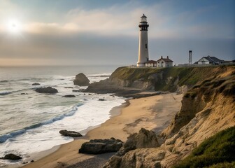 Naklejka premium A lighthouse icon by the coast.