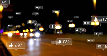 Image of media icons over night city