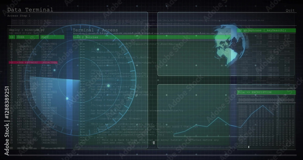 Poster image of digital data processing and scope scanning on screens over black background