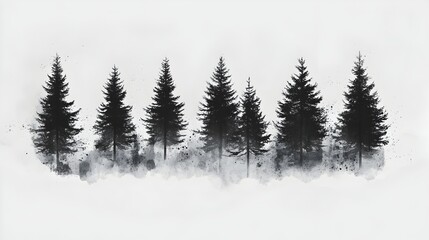 Fototapeta premium Black and white scenic view of a majestic forest with towering trees and tranquil atmosphere