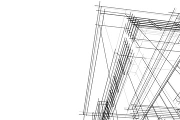 Fototapeta premium Modern Architectural Wireframe Sketch – Vector Blueprint of Contemporary Building