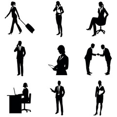 Obraz premium A group of set business man and woman vector silhouette, isolated white background