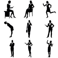 Obraz premium A group of set business man and woman vector silhouette, isolated white background