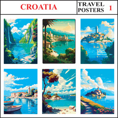 Croatia Plitvice Lakes National Park Dubrovnik Rab Island Travel Poster Wall Art Print Set Part 1