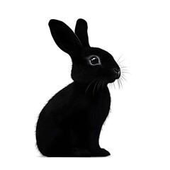 A cute black rabbit sitting comfortably on a clean white background perfect for nature lovers