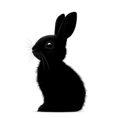A striking silhouette of a black rabbit against a white background displaying its outline