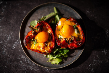 red bell pepper stuffed with eggs