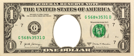 One american dollar background with blank empty portrait of George Washington. Finance mockup...