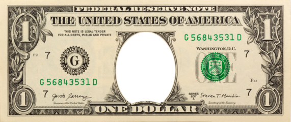 One american dollar background with blank empty portrait of George Washington. Finance mockup template