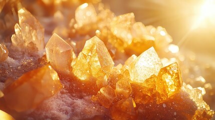 Weathering process concept. Brilliant golden crystals sparkle under warm sunlight, showcasing nature's stunning artistry.