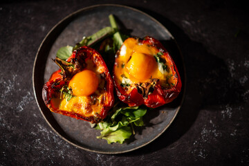 red bell pepper stuffed with eggs