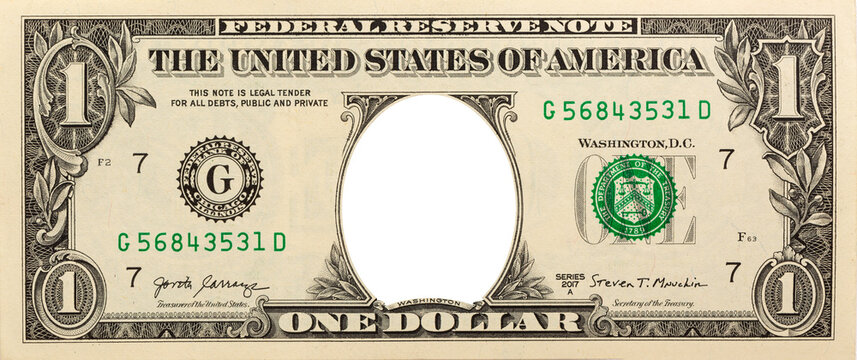 One american dollar background with blank empty portrait of George Washington. Finance mockup template