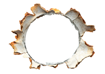 Bullet hole with cracked broken damaged on glass or wooden walls, cardboard isolated on cut out PNG or transparent background. Art from real bullet holes.Texture Background Abstract.