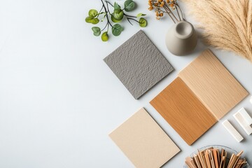 Neutral Flooring Swatches On A Light Surface With Natural Elements