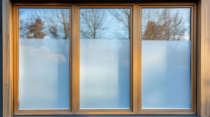 Fototapeta premium Frosted Glass Film on Wooden Windows with Nature Reflections 