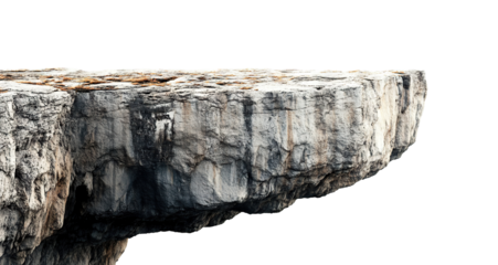 Rocky cliff edge with textured surface, isolated on transparent cutout background