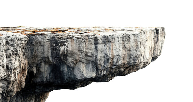 Rocky cliff edge with textured surface, isolated on transparent cutout background