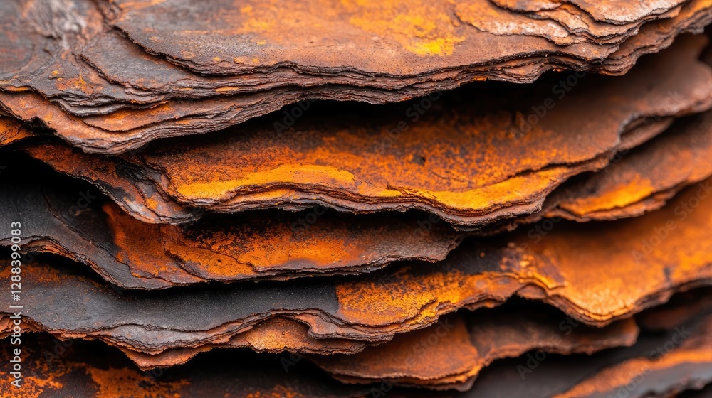 Poster weathering process concept. close-up of rusty metal layers showcasing texture and color variations i