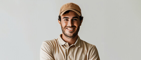 Fototapeta premium Caucasian man in comfortable, everyday outfits that transition seamlessly from casual to professional, this scene is set against a clear white backdrop.