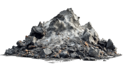 Piled dark stones on transparency background png format isolated view of natural rock texture