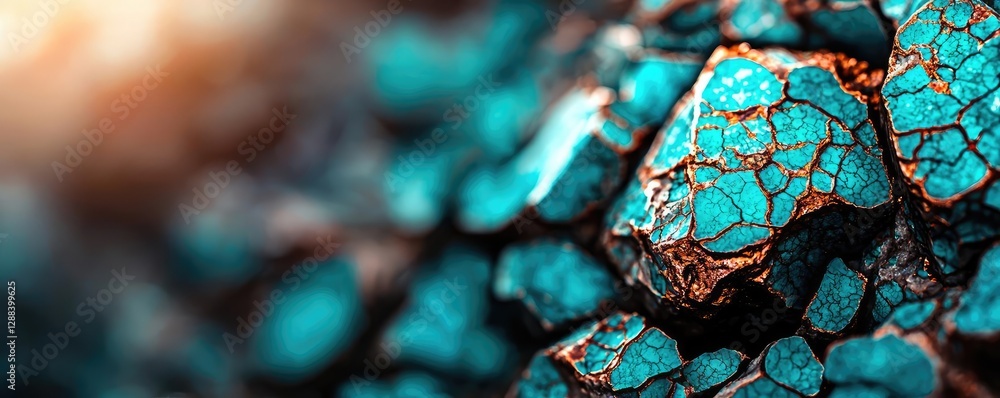 Poster weathering process concept. close-up view of vibrant turquoise stone texture with intricate patterns