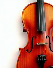 Music: violin and white copy space; for concerts, music lessons, banners, thumbnails.