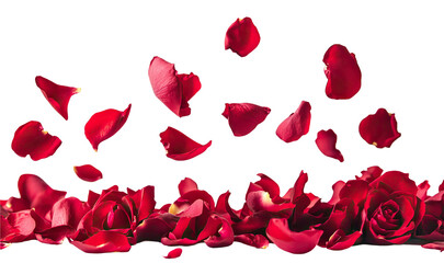 Fototapeta premium Floating red rose petals, isolated on transparent cutout background