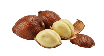 Close-Up of Salak Fruit Displaying Peeled and Unpeeled Textures Isolated