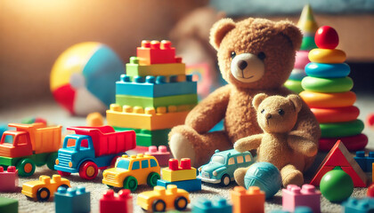 teddy bear with toys