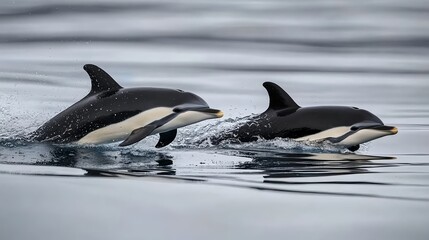 Fototapeta premium Dolphins Leaping Out of Water with Splashes in Motion Capture Style