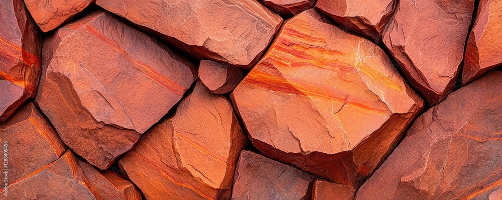 Poster weathering process concept. a close-up view of textured red stones stacked together, displaying uniq