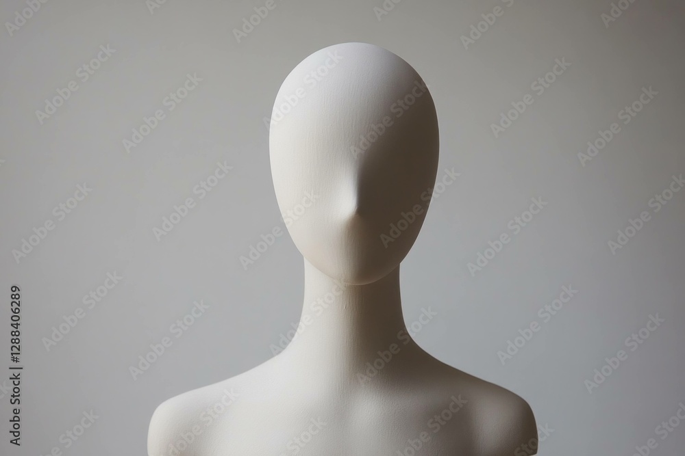 Poster clean and minimalist mannequin displaying a neutral expression against a soft gray background, ideal