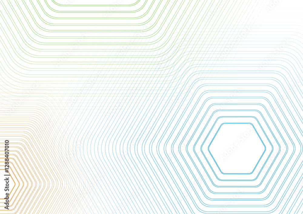 Poster colorful hexagonal lines abstract futuristic technology background. vector minimal art design