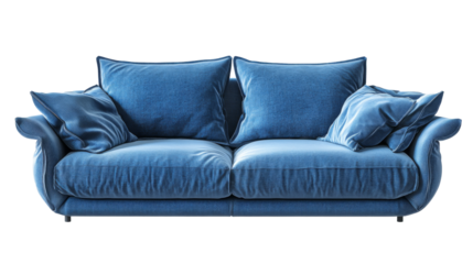 Elegant blue sofa design living room png transparent background stylish white environment modern viewpoint