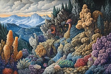 Surreal Mountain Landscape with Biomorphic Forms
