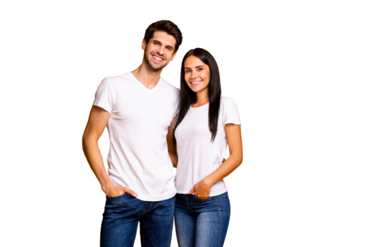 Photo of nice couple hugging ready for first working day reliable people wear casual clothes isolated yellow color background