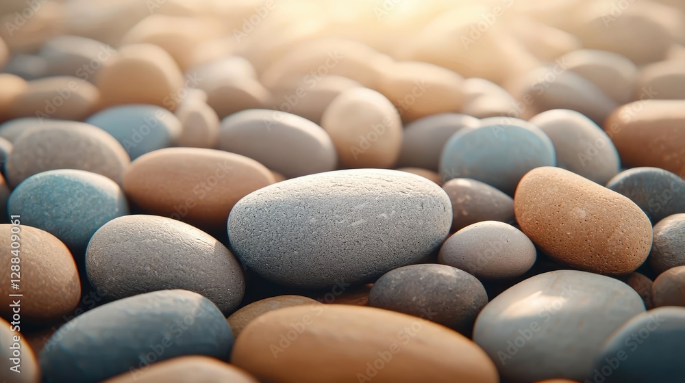 Poster weathering process concept. smooth pebbles in various colors create a serene and calming natural bac