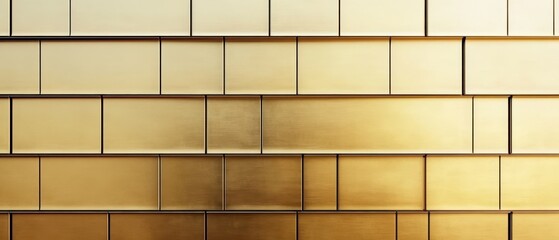 Modern architectural gold tile wall with seamless geometric grid, sleek and sophisticated