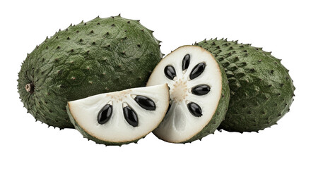 Fresh Soursop Fruit Still Life Featuring Sliced and Whole Produce