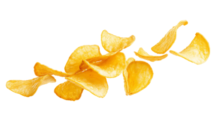 Crispy potato chips in motion kitchen setting transparent background png snack environment culinary concept