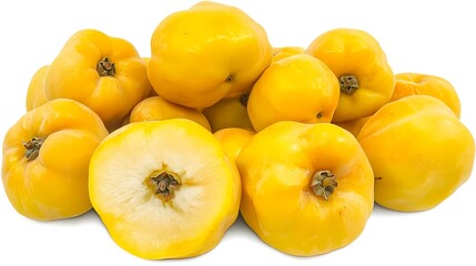 Fresh Yellow Quince Fruits Isolated on White Background for Overlay
