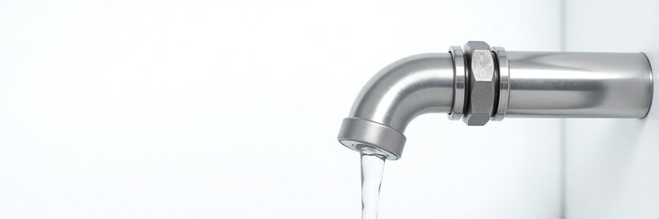White background stainless steel pipe with water leak, pipe plumbing, stainless steel pipe