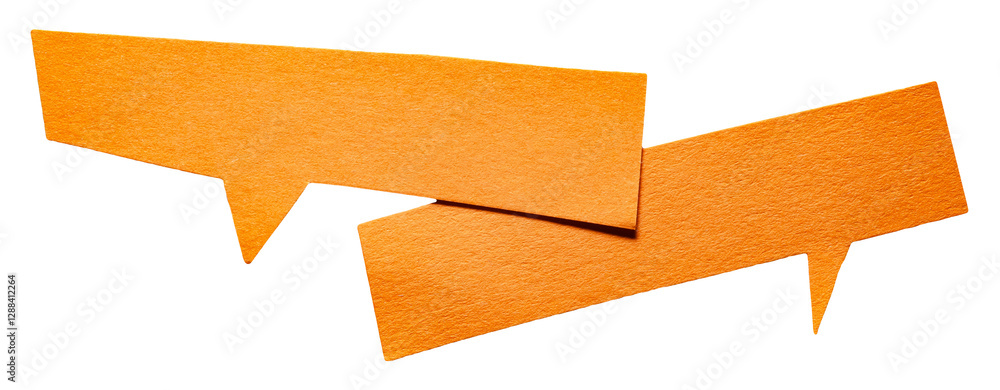 Poster orange rectangular blank cut out cardboard paper speech bubbles with rough edges and copy space for 