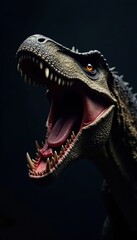 Obraz premium Prehistoric creature's mouth open wide with large fangs on a dark background , beast, primal, wild