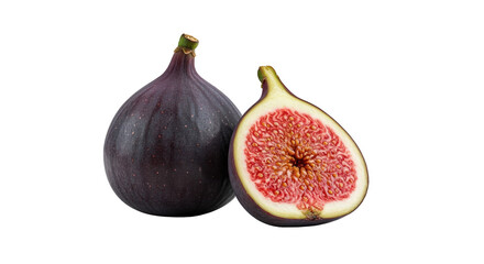 Fresh Figs on Black Background One Whole and One Halved