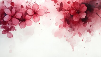 A watercolor illustration featuring pink and red floral blossoms on a soft background.