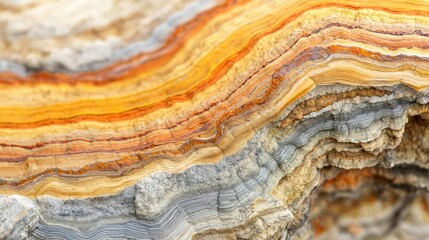 Naklejka premium Weathering process concept. Close-up of beautifully layered rock showcasing vibrant colors and intricate textures.