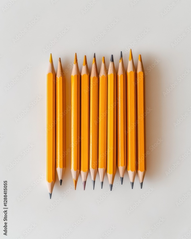 Aufkleber Minimalist Pencil Array on White Surface Symmetry in Modern Office Supplies for Creativity and Efficiency - Enhance Workspace Aesthetic and Productivity in Professional Settings