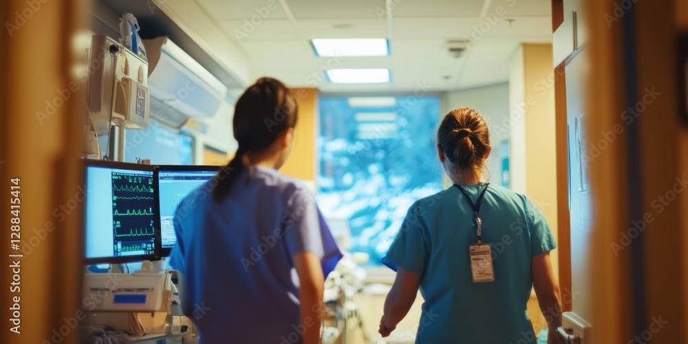 Poster clinical collaboration hub advanced diagnostic review with digital monitors in modern healthcare wor